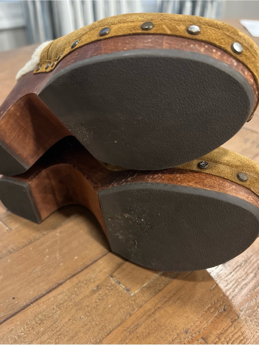 Sezane Taylor Heeled Clogs UK 36 US 5.5 Suede Shearling Lined Platform Buckle - Picture 11 of 13